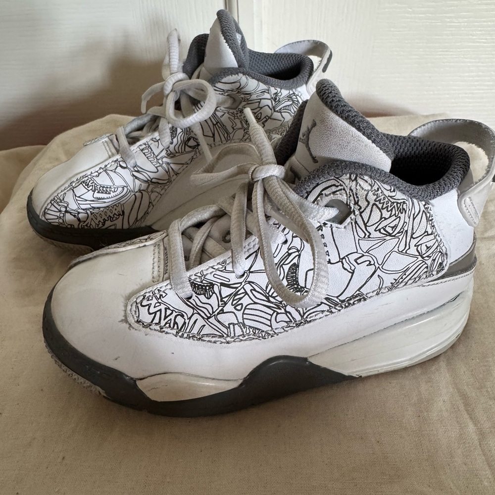 Nike Kids White and Gray High Top Jordans Size 9